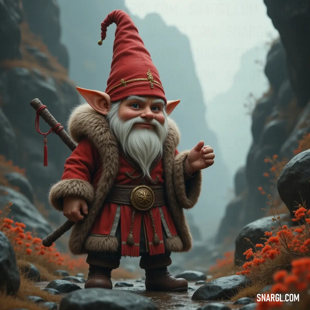 Sten the character on a vibrant rocky path, surrounded by flowers and nature's wonders. An adorable character named Sten, wearing a striking red hat and coat, traverses a rocky path adorned with colorful flowers, symbolizing exploration and joy amid the beauty of nature and rugged terrain.