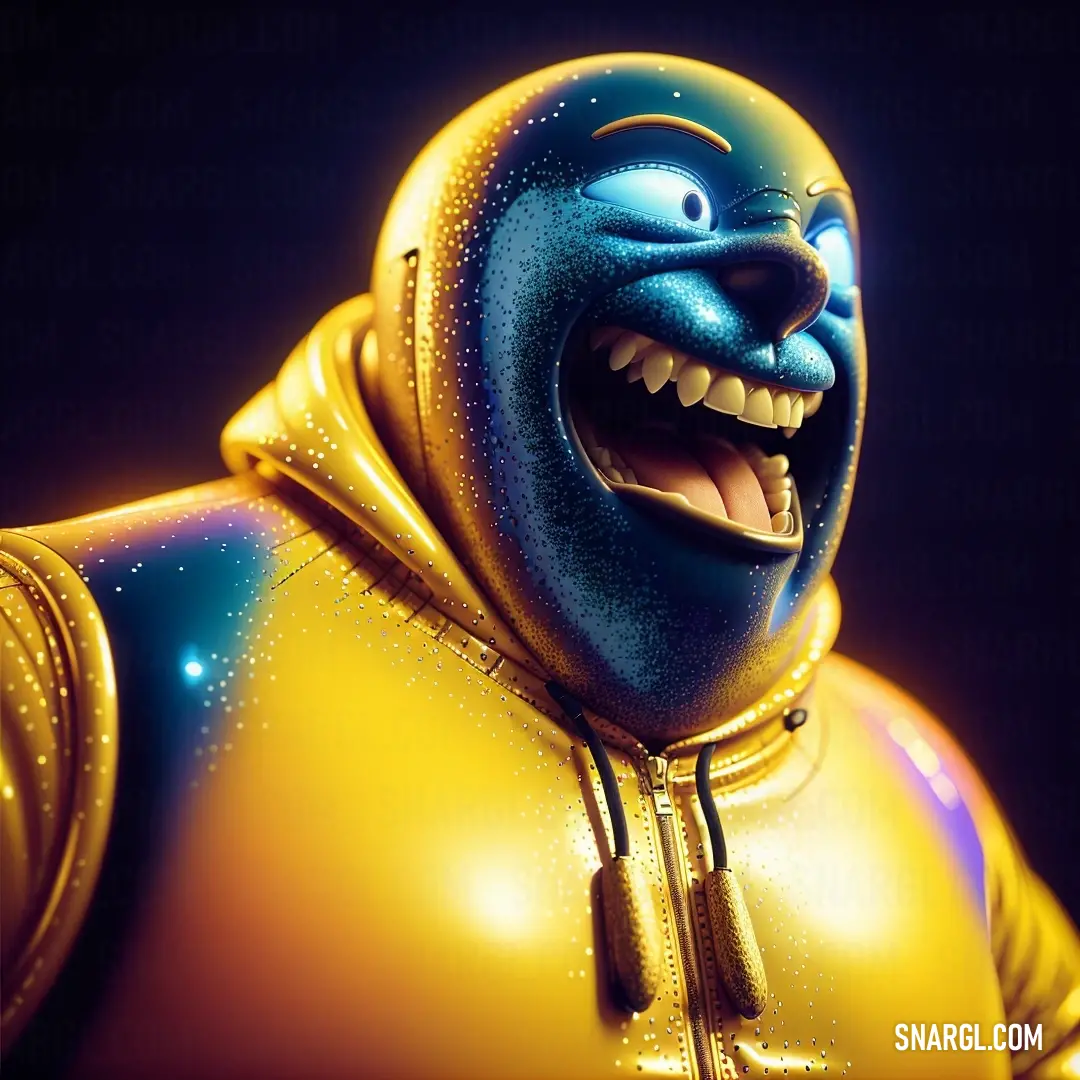 Cartoon character with a yellow and blue outfit and a black background with stars on it