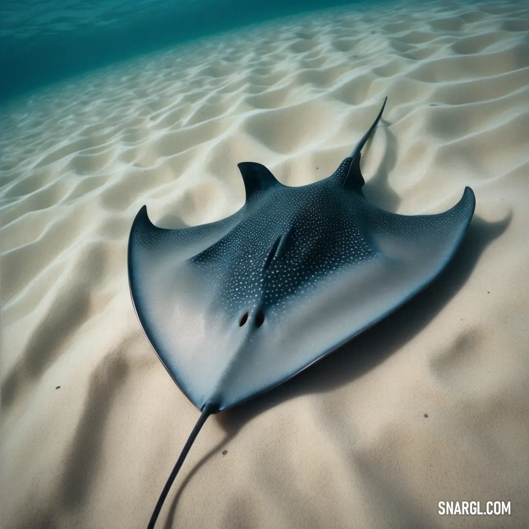 Sting ray is laying on the sand under water