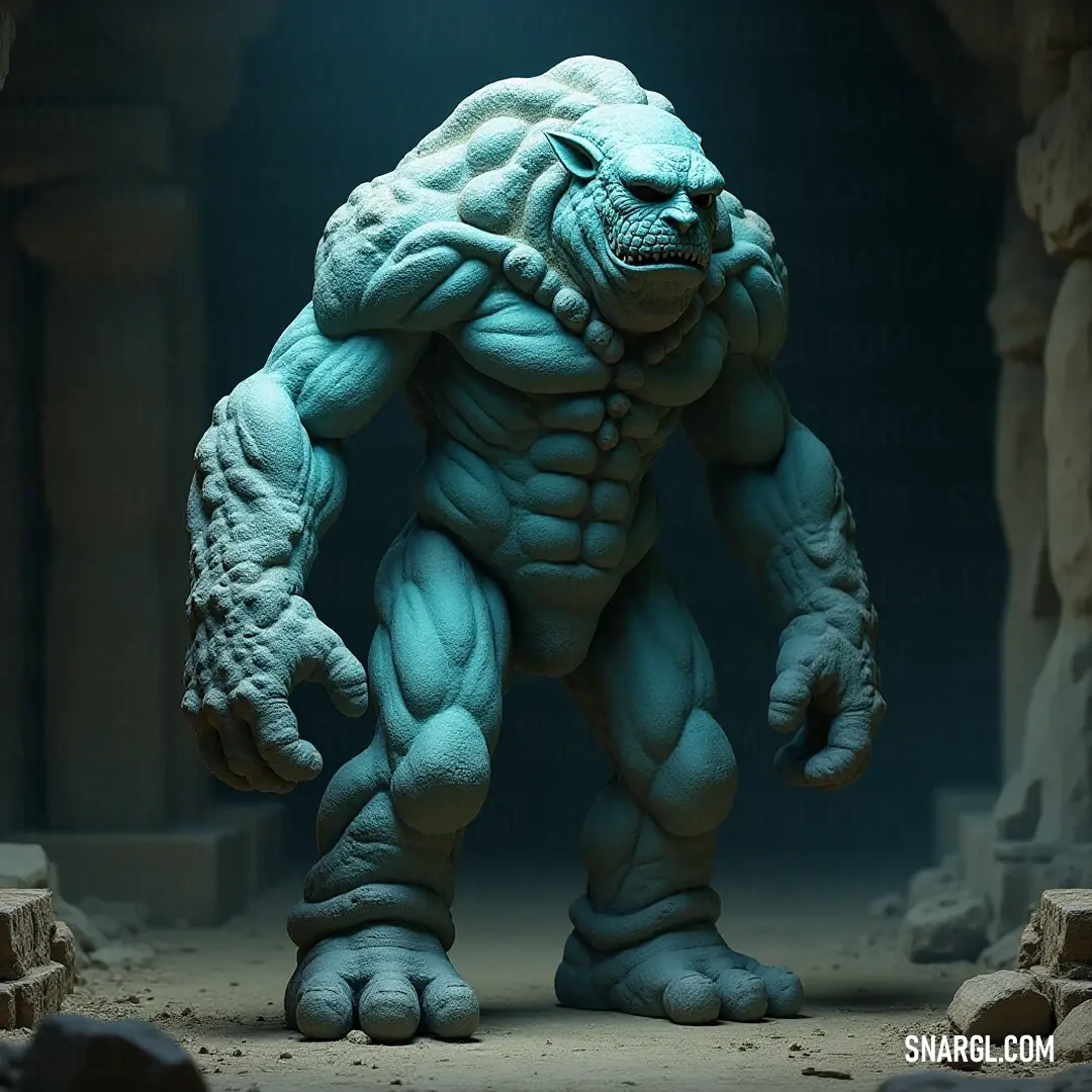 A luminous white stone golem stands in a cave, bathed in light that reveals its timeless beauty. In a softly lit cave, a large white stone golem stands proudly, its face illuminated by gentle light that highlights its ethereal features. This serene presence embodies calmness amidst the cave's rugged beauty, making it a striking marvel of nature's cra