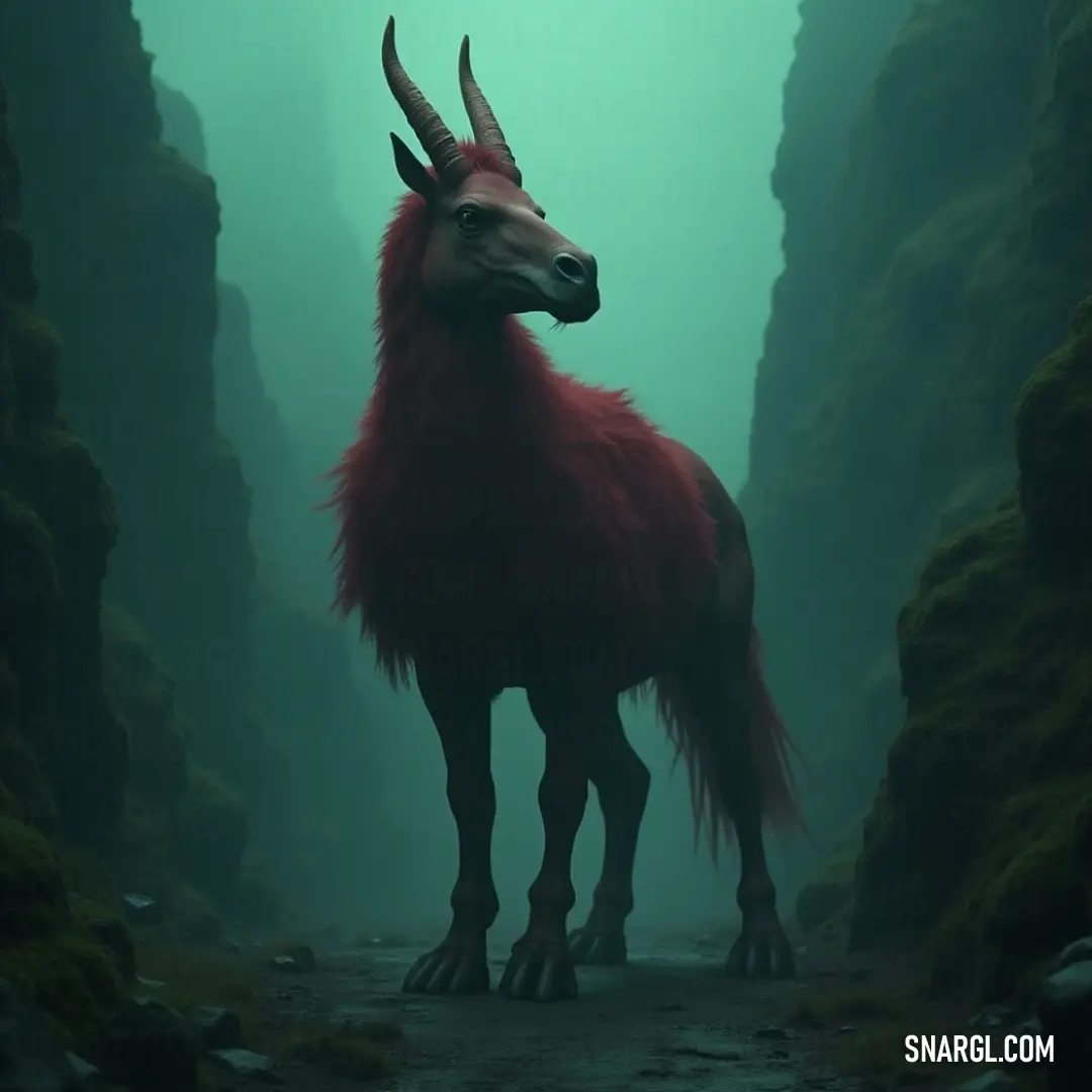In a narrow, moss-laden tunnel, the imposing Horned Stormfang stands tall, wrapped in nature's embrace, merging seamlessly with the surroundings, as if guarding ancient secrets that lie within. Nestled within a rocky tunnel overgrown with moss, the Horned Stormfang stands stoically, its powerful form silhouetted against the lush greenery, creating an atmospheric setting that resonates with the wild and unpredictable spirit of nature.