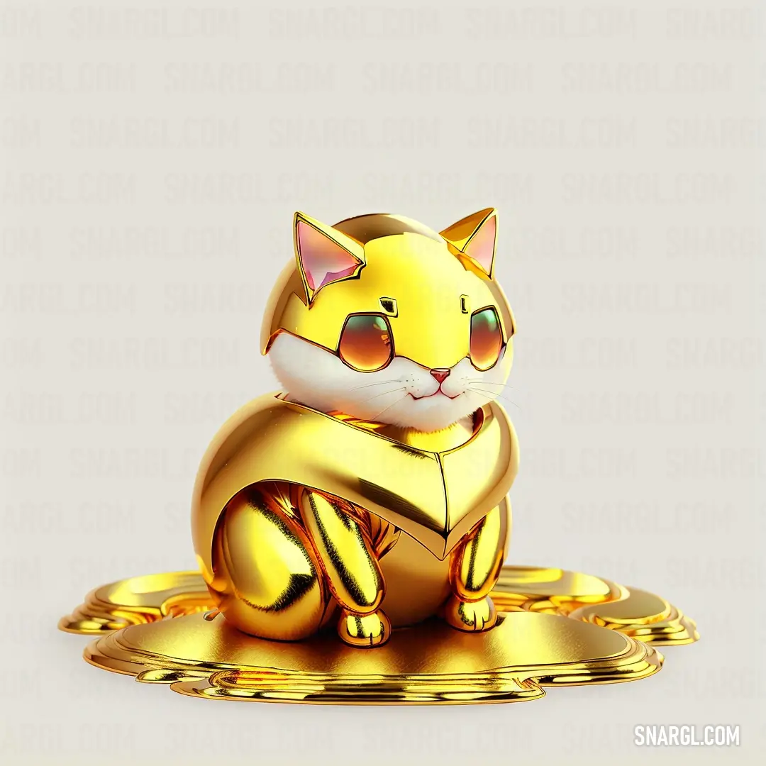 Straw color example: Gold cat figurine on top of a gold plated object with a white background