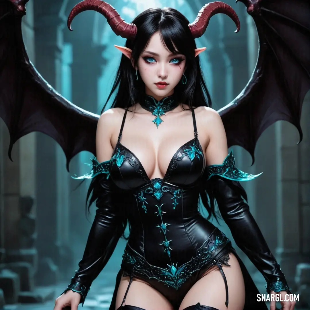 Succubus in a corset with a dragon wings on her head