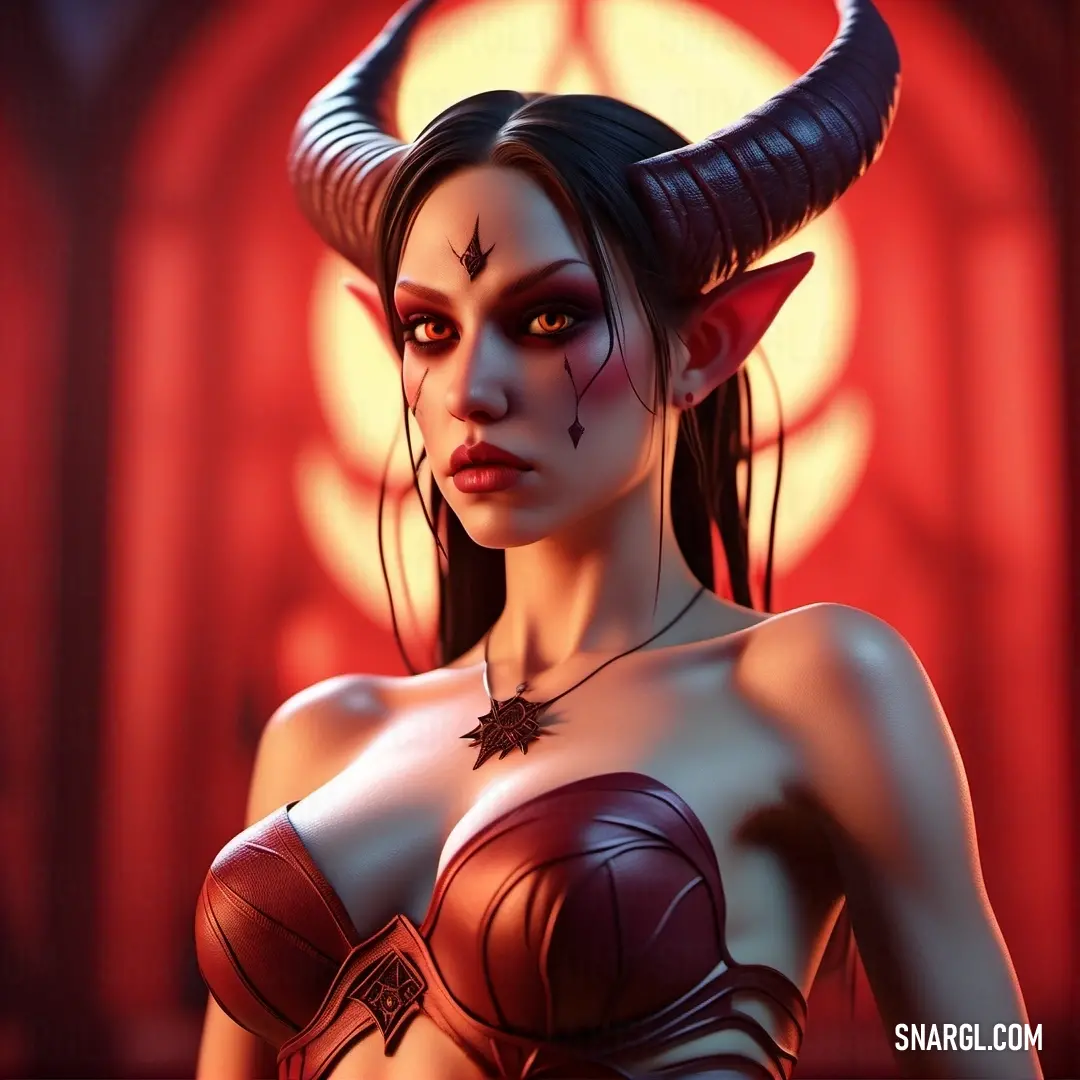 Succubus with horns and a bra is wearing a bra top and a bra top