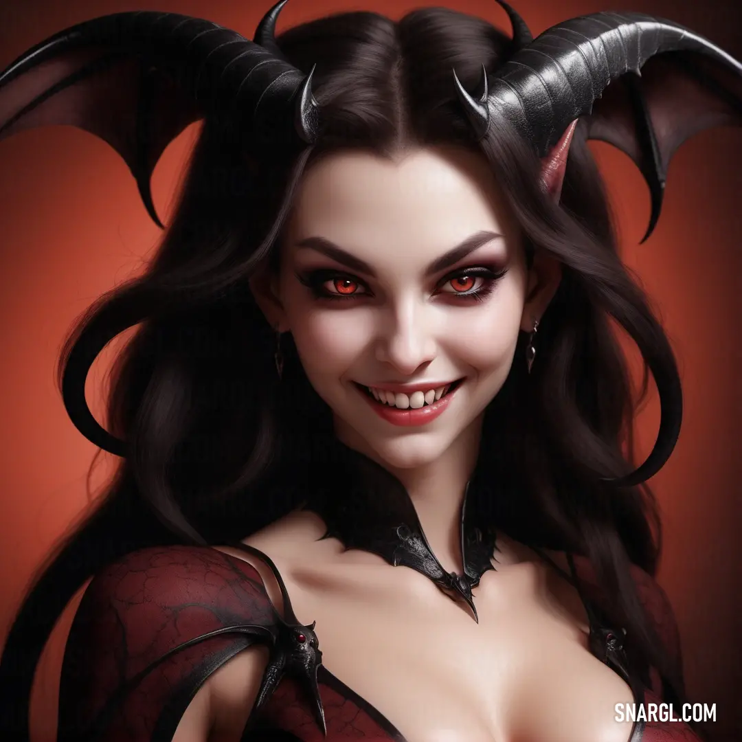 Succubus with horns and a red dress with a red background
