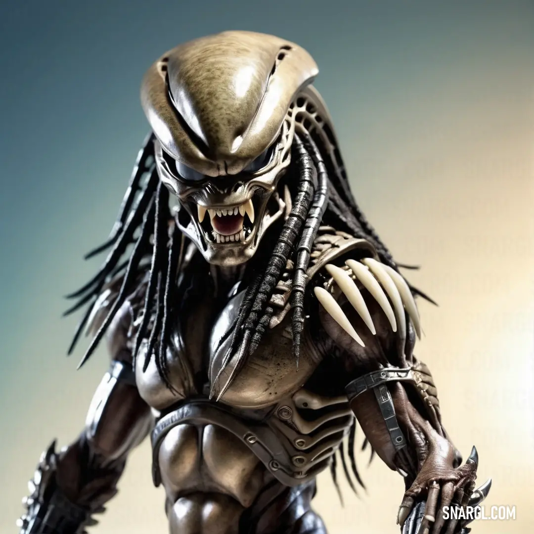 Predator predator with a large head and large claws on his body. Color Sunset.