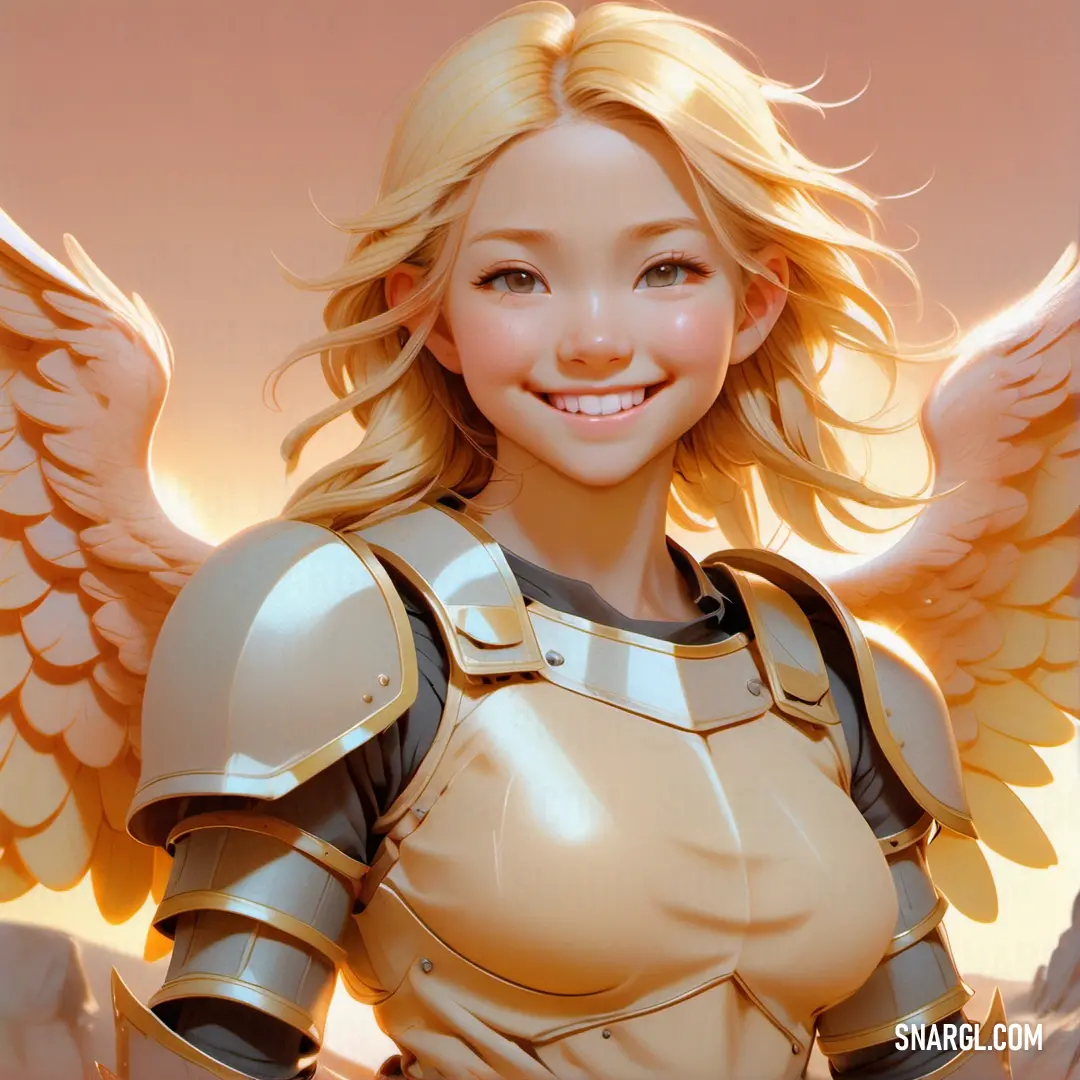 Woman with blonde hair and a helmet with wings on her chest. Color RGB 250,214,165.