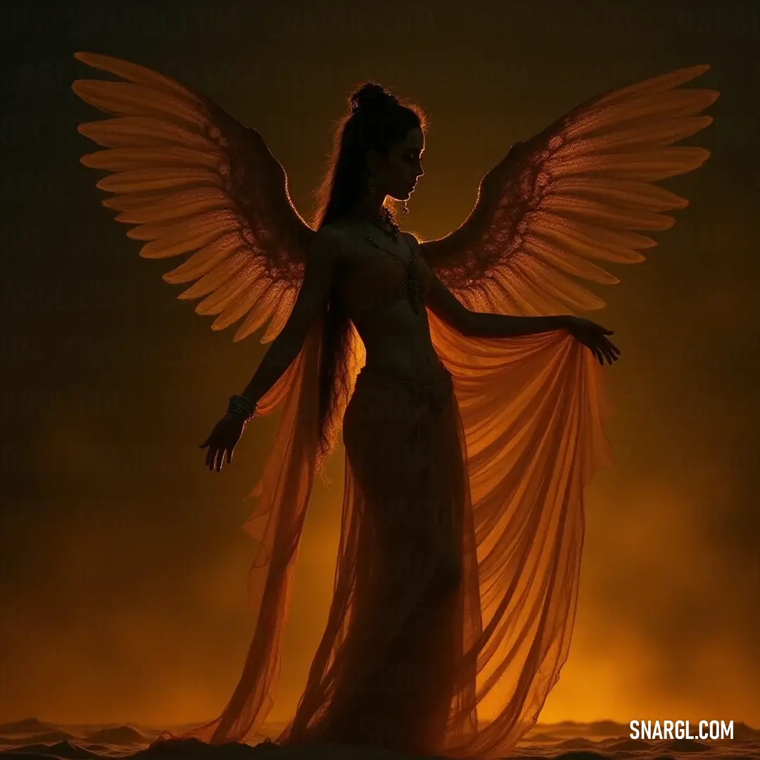 A mesmerizing portrayal of a woman in a luminous yellow dress with ethereal wings, standing in darkness, exuding an enigmatic charm. The captivating contrast evokes feelings of mystery and wonder as she embraces her magical surroundings. A mystical figure in a glowing yellow dress stands boldly in darkness, her wings catching faint light, creating an aura of intrigue. The contrast between her illuminated form and the surrounding shadows adds a captivating depth to her enchanting presence