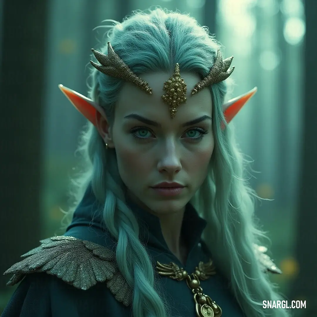 Set in an enchanting forest, a character with striking horns captures the eye in her graceful green outfit, elegantly blending her form with the natural surroundings. In a vibrant forest, a character with long horns and flowing hair wears an elegant green outfit adorned with gold jewelry, embodying a perfect blend of nature and magic.