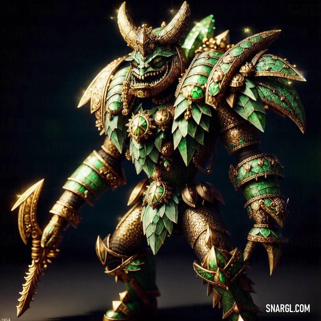 Green and gold painted warhammer with a large