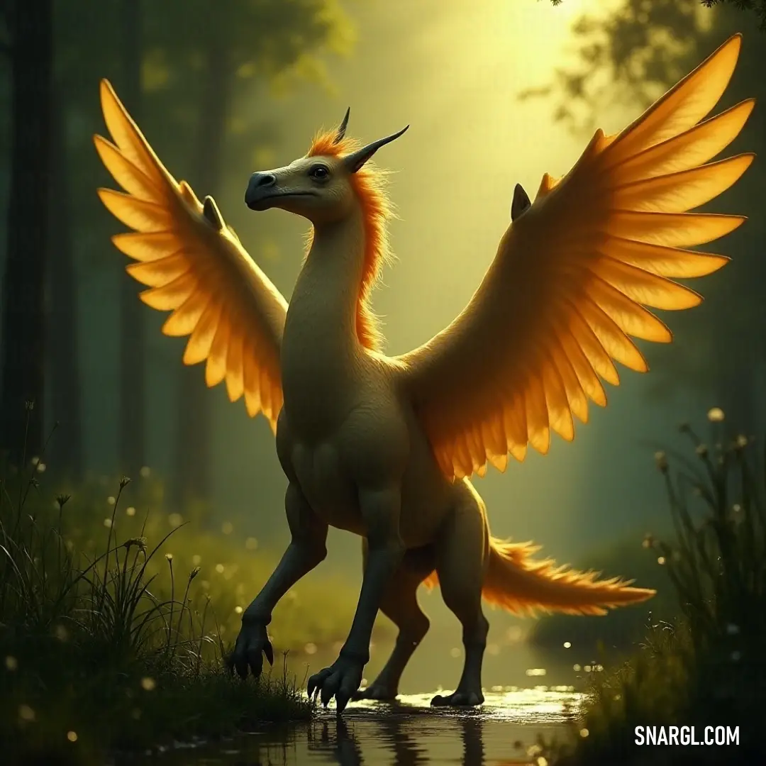 Experience the breathtaking sight of a White and orange Swiftwing, its wings unfurled against the enchanting backdrop of a forest and flowing stream, capturing the essence of freedom and the allure of the wild. A stunning White and orange Swiftwing with beautifully spread wings gracefully navigates through a lush forest, with a serene stream glistening below, symbolizing freedom and the vibrant life of the wilderness.
