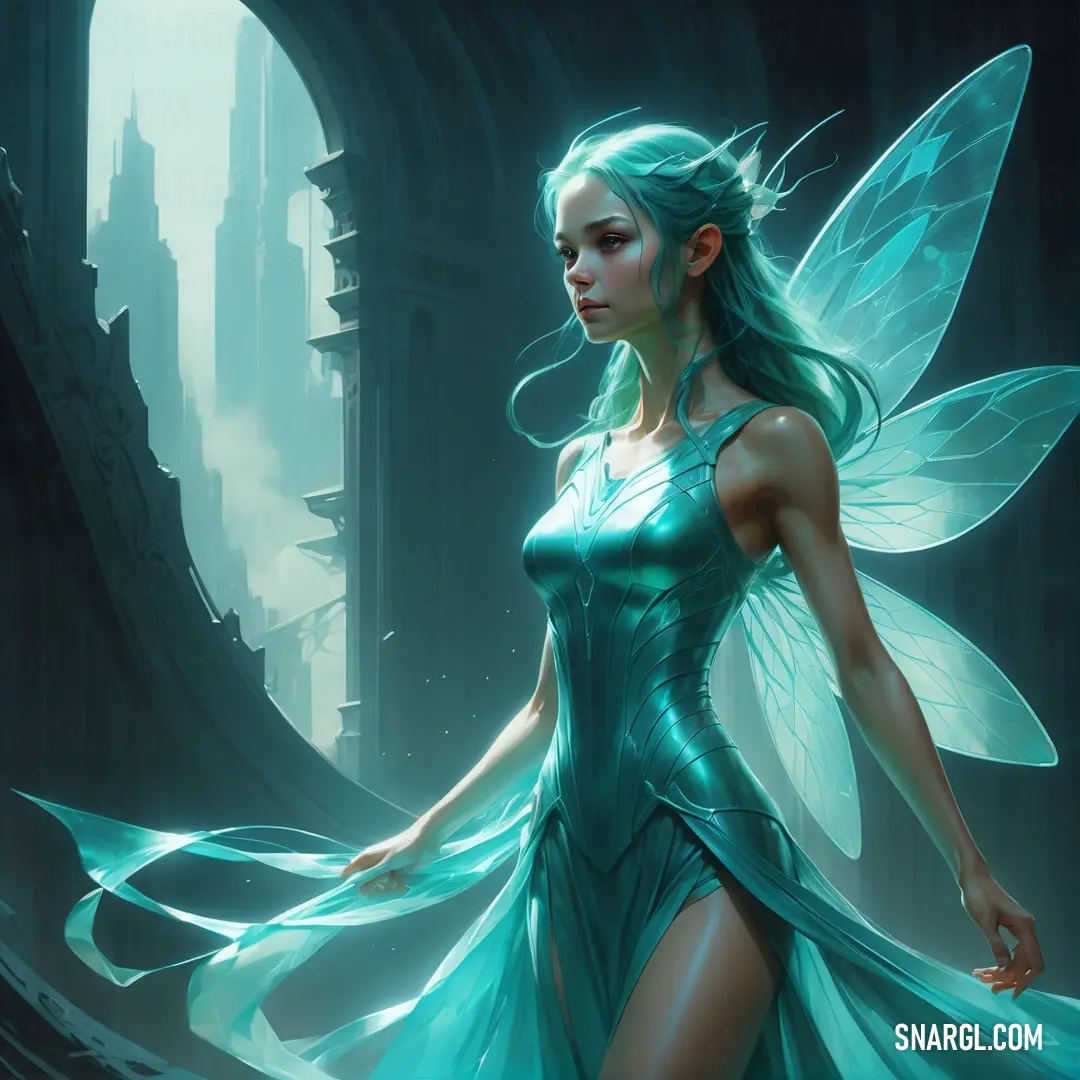 Sylph dressed in a green dress with a fairy tail and wings