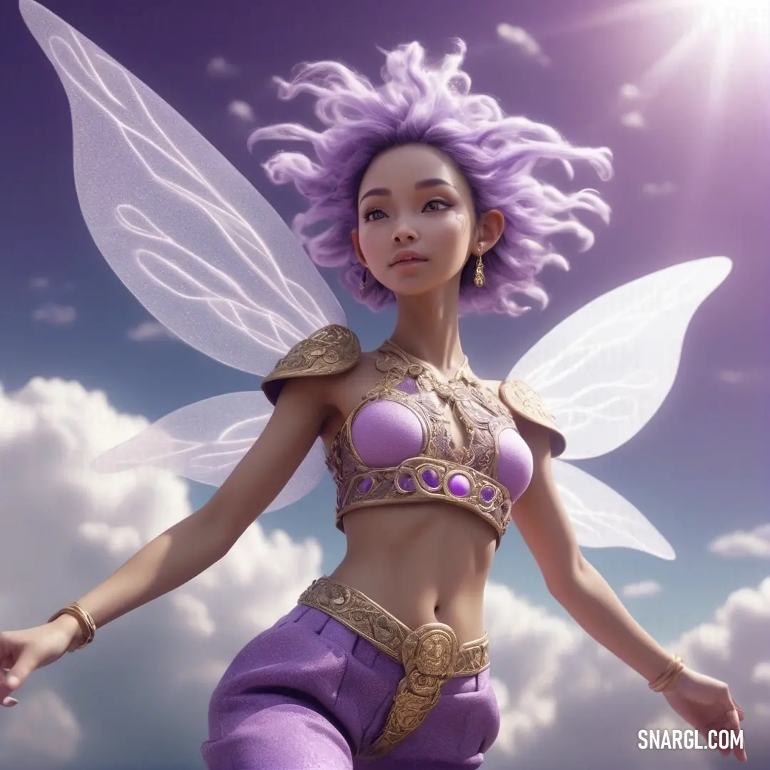 Sylph in a purple outfit with a fairy wings on her head