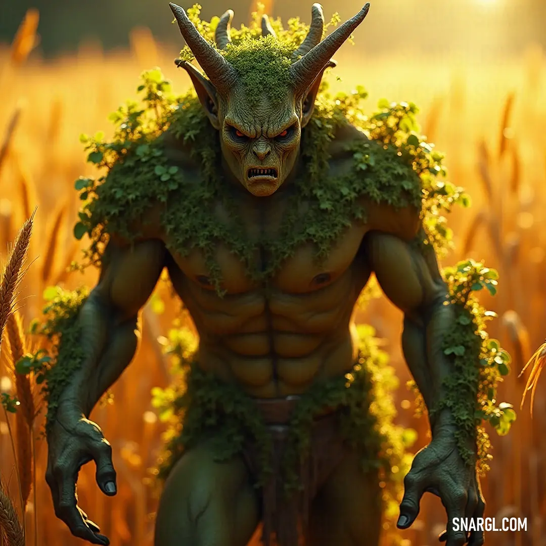 The Sylvan Warden, adorned in rich foliage, radiates an ethereal glow in a sun-drenched meadow, blending seamlessly with the lushness that flourishes around it. Draped in a vibrant green costume, the Sylvan Warden exudes a mystical charm in a sunlit field, surrounded by blades of grass and a halo of leaves, embodying the harmonious bond between nature and spirit in a moment of serenity.