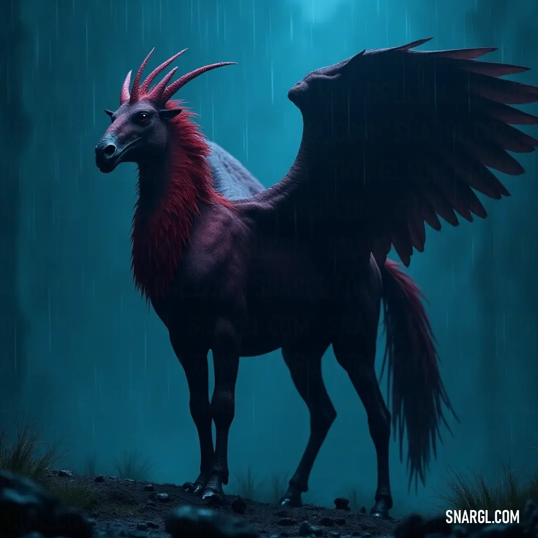 The Talonstrike stands in the rain, its bird-like form illuminated by the full moon - a scene of mystery and strength. Standing defiantly in the rain, the Talonstrike with its bird-like form and wings evokes a sense of mystery and power against the backdrop of a full moon, as water droplets cling to its feathers like gemstones.