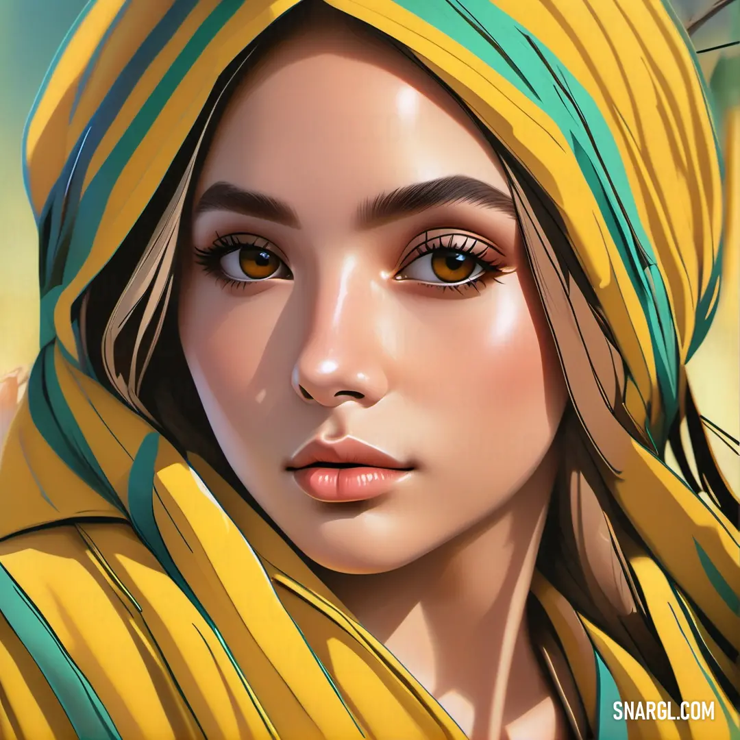 Digital painting of a woman with a yellow scarf on her head