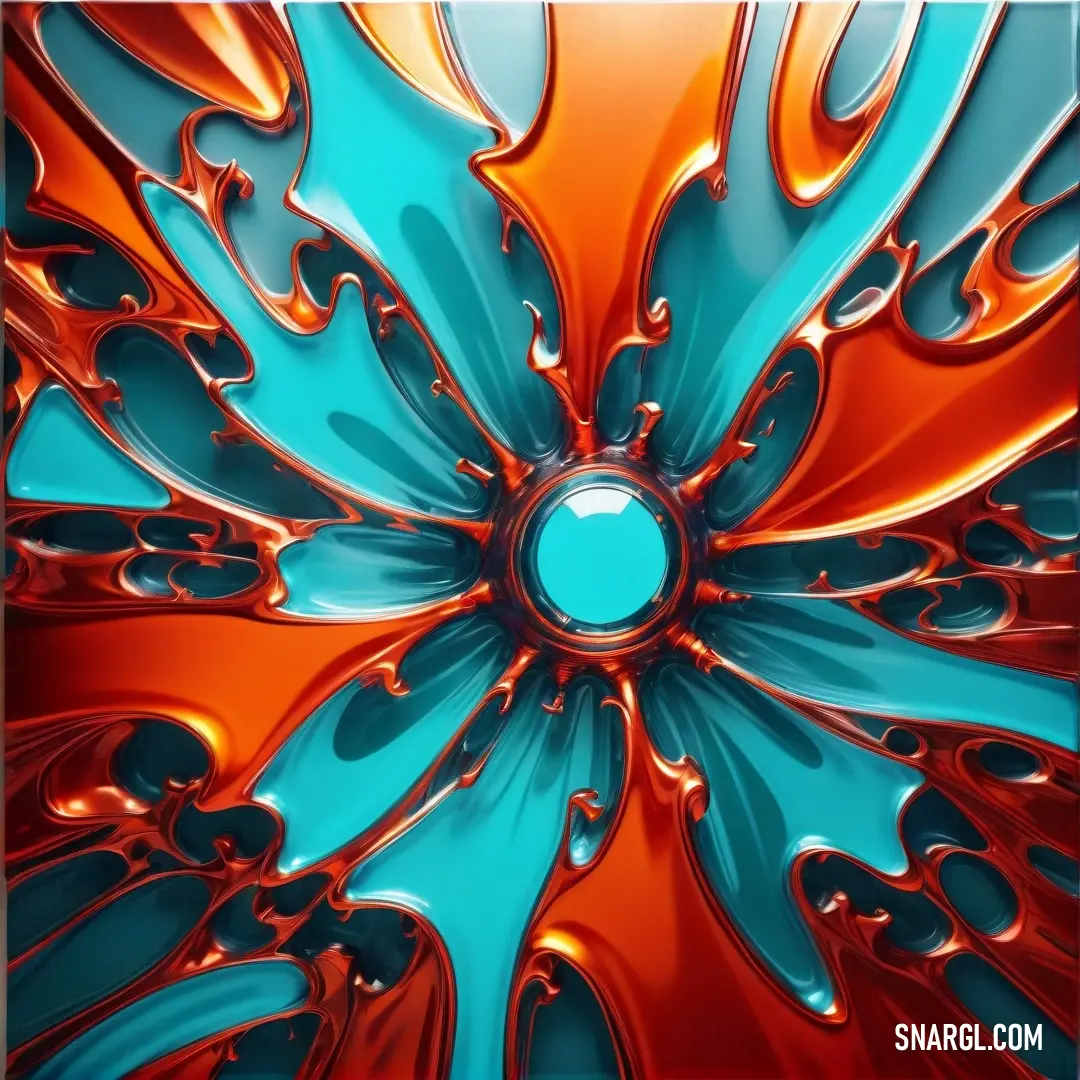 Tangelo color. Blue and orange abstract design with a circular hole in the center of the image