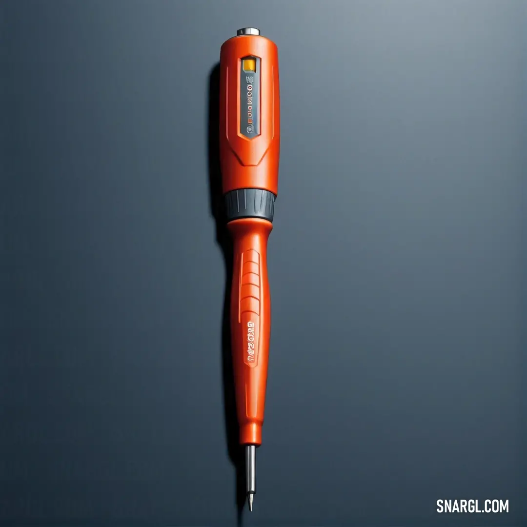 Close up of a orange electric screwdriver on a gray background. Color RGB 249,77,0.