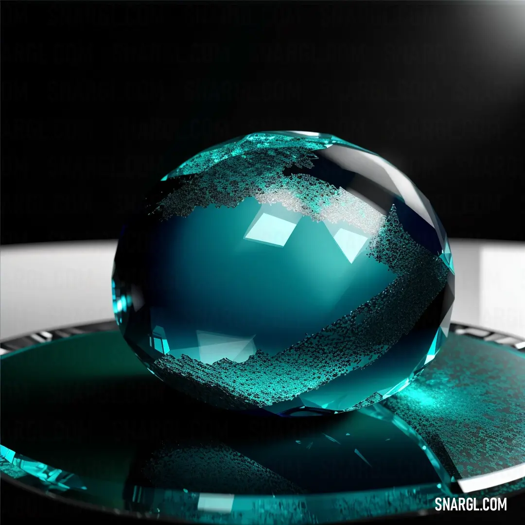Blue glass ball on top of a table next to a mirror bowl