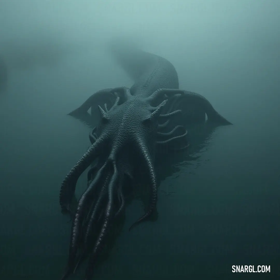 The large squid commands attention as it floats effortlessly, its tentacles extending like artistic ribbons in the ocean, showcasing the beauty of marine life in its natural habitat. An enormous squid glides gracefully through the crystalline waters, its long, flowing tentacles unfurling elegantly around it, while its curious head emerges above the surface, surveying its surroundings with watchful eyes.