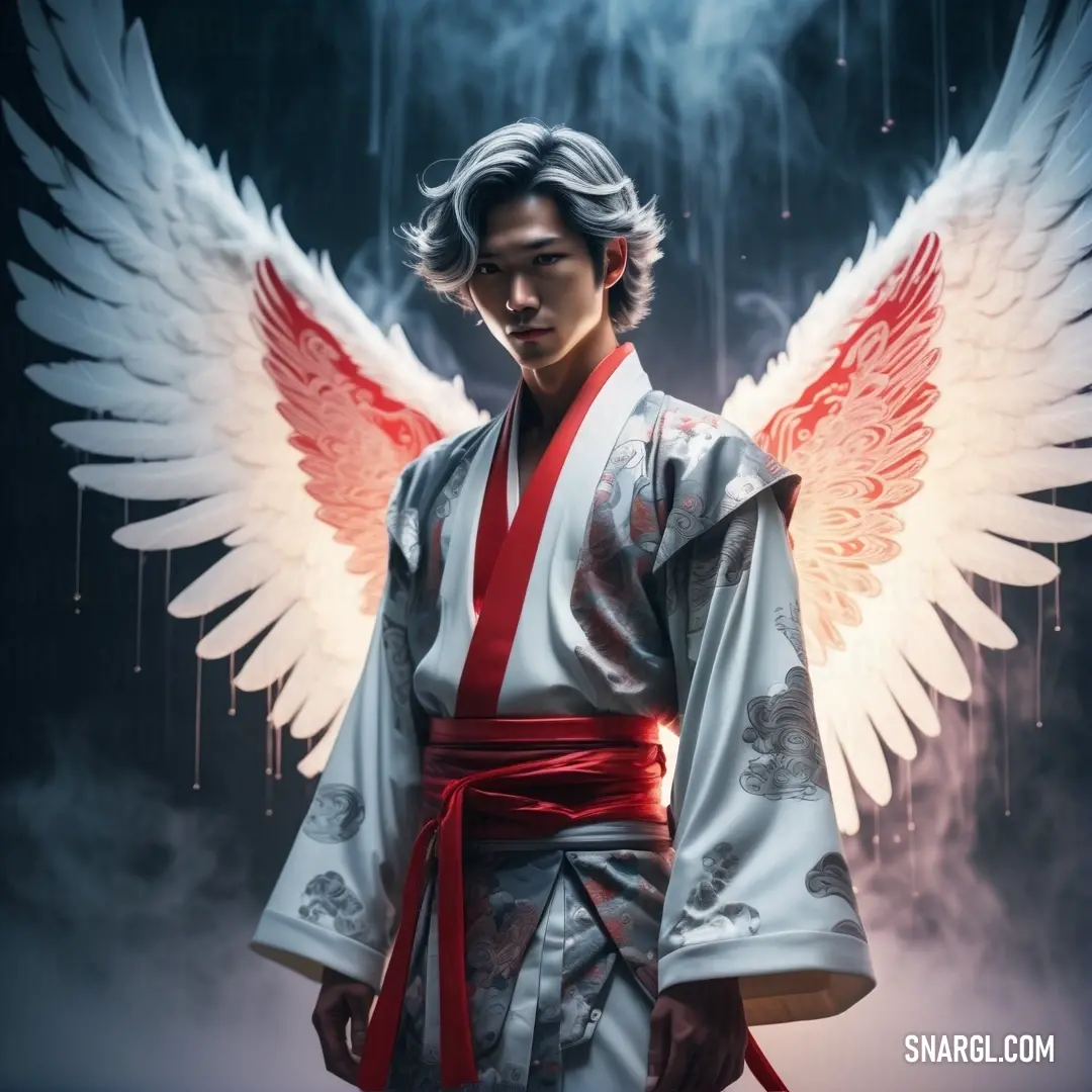 Tennin with wings on his back and a red belt around his waist