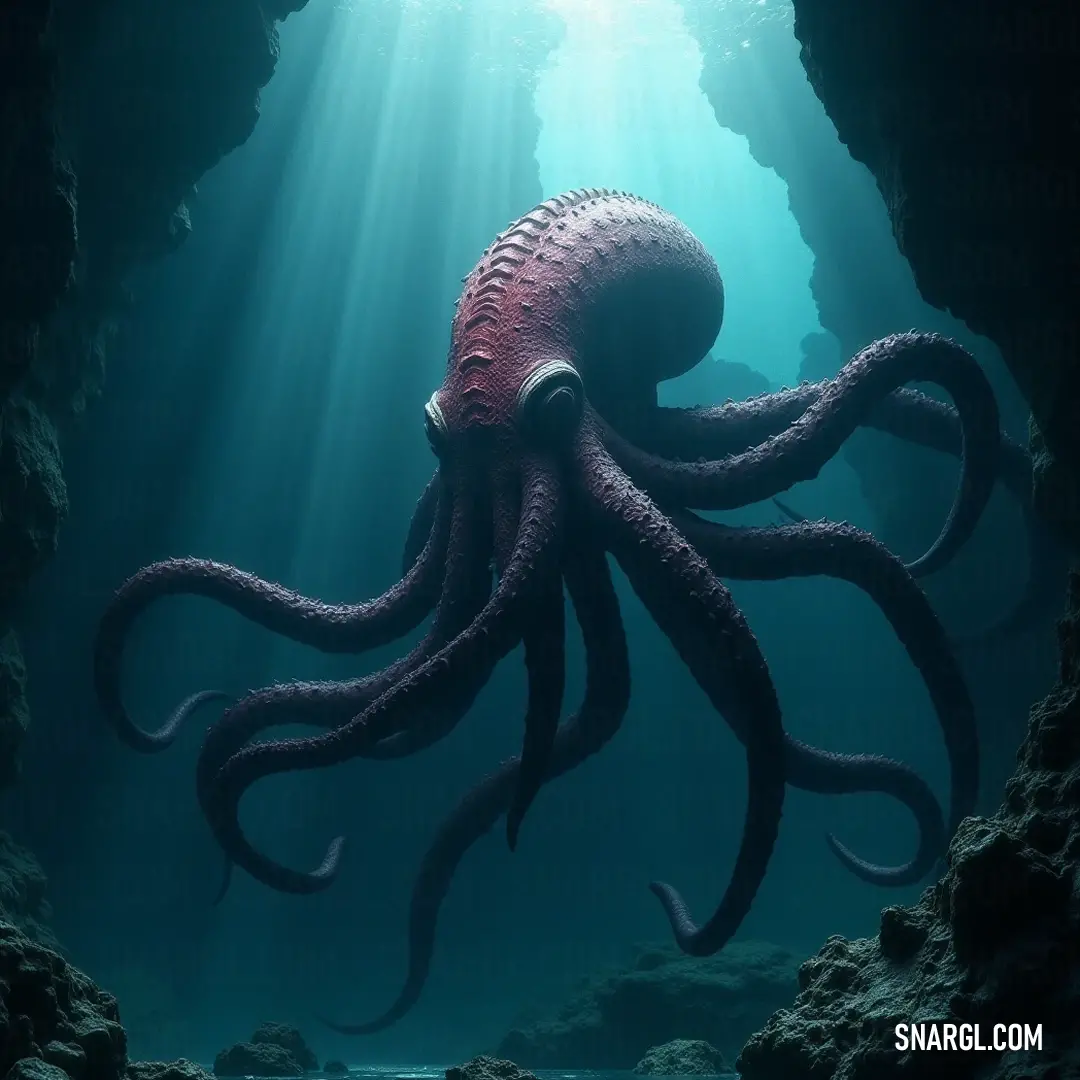 The Thalassic Titan swimming through a luminous cave, where sunlight dances on water, showcasing the beauty of tranquility beneath the surface. A majestic sea creature, the Thalassic Titan, gracefully gliding through an underwater cave, illuminated by beams of sunlight filtering through the rocky ceiling, creating a breathtaking contrast of light and shadow in a serene aquatic realm.
