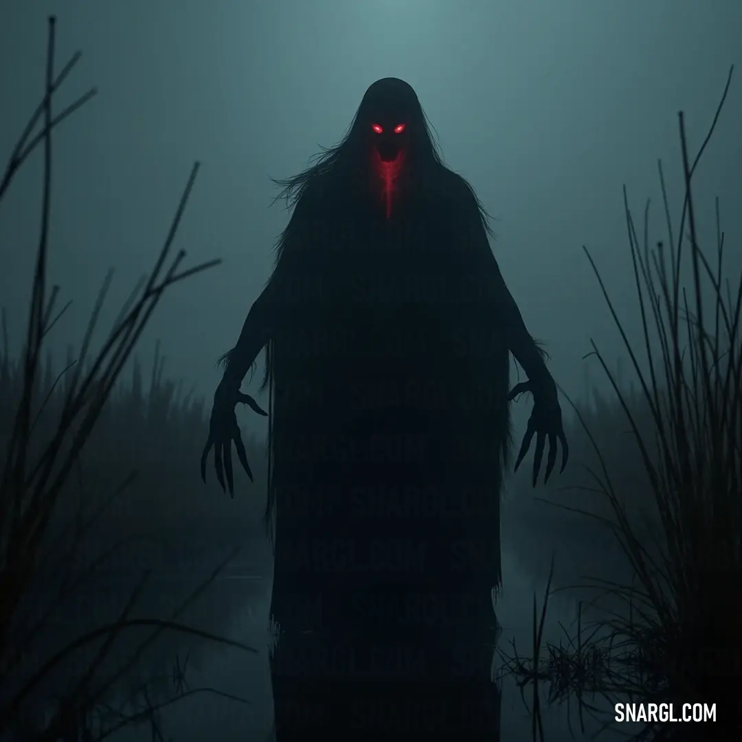 The haunting Abyssal Shade wanders through a mystical fog-covered field, an embodiment of dread and shadow. A haunting figure, known as The Abyssal Shade, cloaked in shadow, roams a foggy field. Its glowing red eye pierces through the mist, evoking a sense of foreboding as it blends seamlessly into the eerie environment of tall grass.