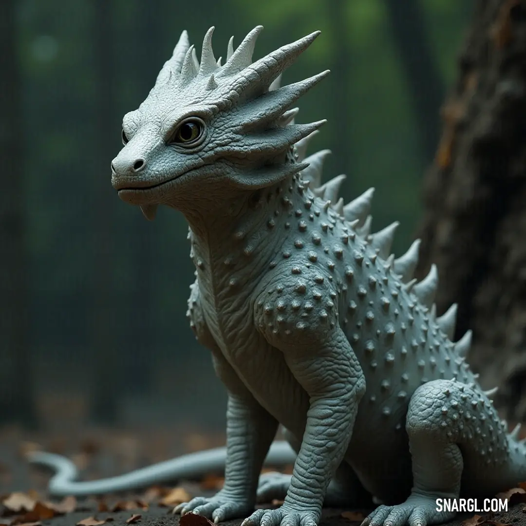A cute Toy Basilisk of Harry Potter nestles by a tree, its vibrant colors bringing a sense of whimsy to the enchanting woodland, where leaves scatter around creating a playful atmosphere.