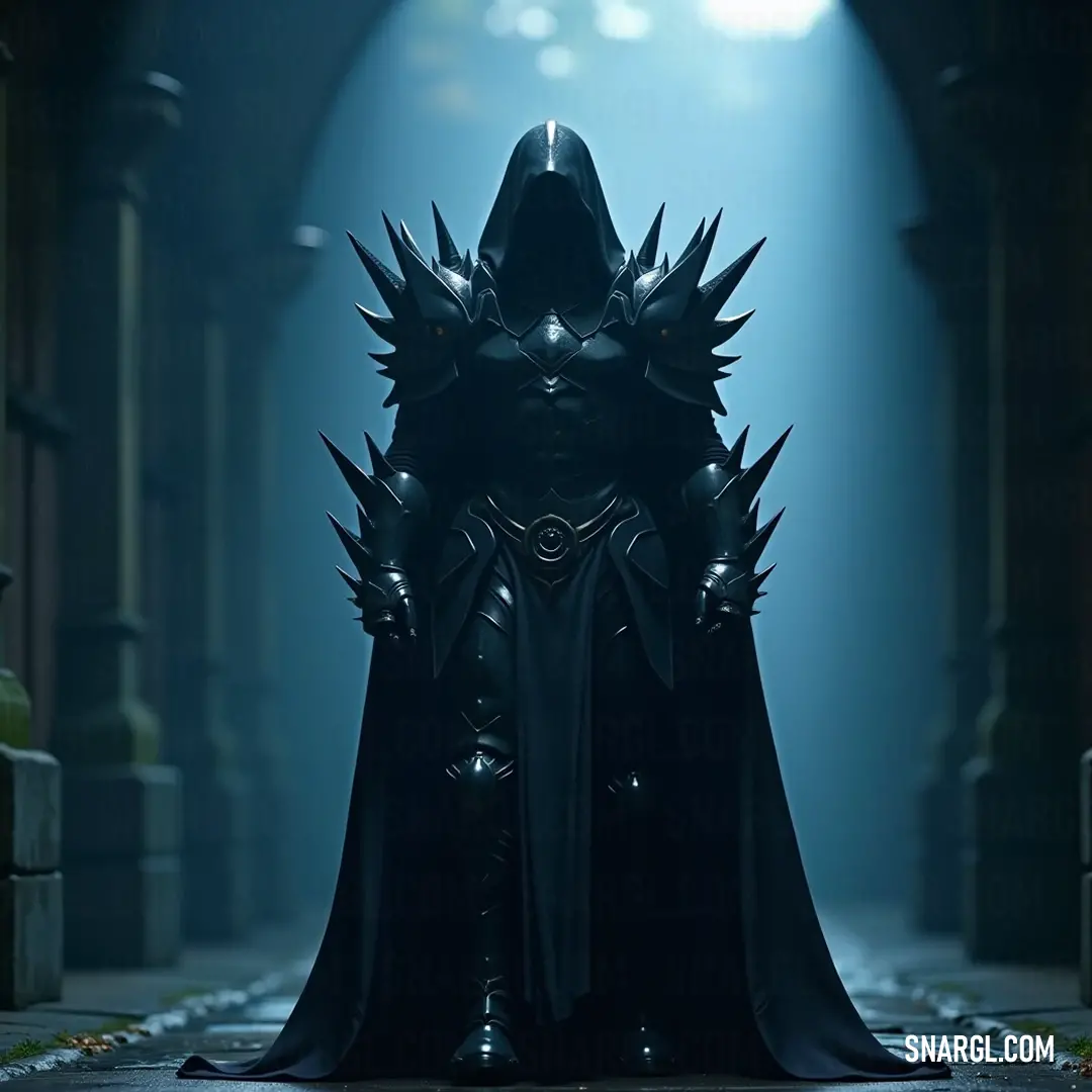 A foreboding Black Rider clad in dark armor and a flowing cloak surveys a dim hallway where a lone beam of light beckons, hinting at dangers lurking within. The enigmatic Black Rider, draped in an inky cloak and resilient armor, stands stoically in a shadowy corridor, illuminated by a sliver of light that pierces the gloom, creating an atmosphere thick with suspense and foreboding.