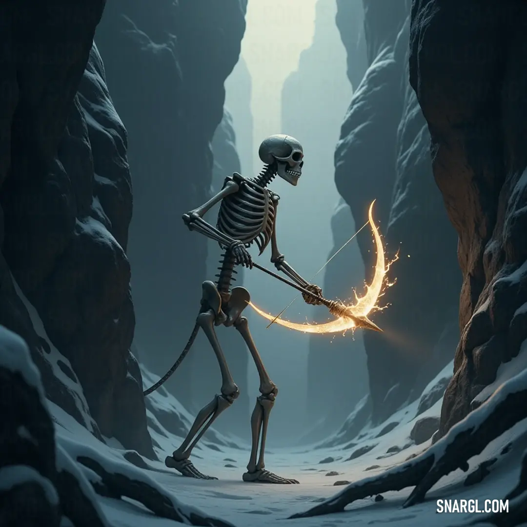 The Bone Archer captivates with a firework in a cave, mountains looming in the background under the night sky. The Bone Archer triumphantly holds a firework aloft in a shadowy cave, its brilliant sparks contrasting against the serene mountains visible in the distance, reflecting a blend of celebration and adventure.