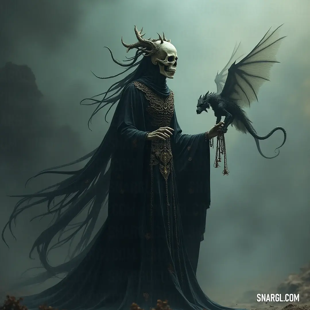 Defiant skeleton showcasing a powerful Bone Banshee and a skull, holding the key to an enigma locked within the shadows. A skeleton clutching the Bone Banshee on its arm, adorned with a skull, stands resolutely amidst a haunting landscape, gripping the key to a hidden demon's realm; the scene echoes with tales of bravery and the unknown.