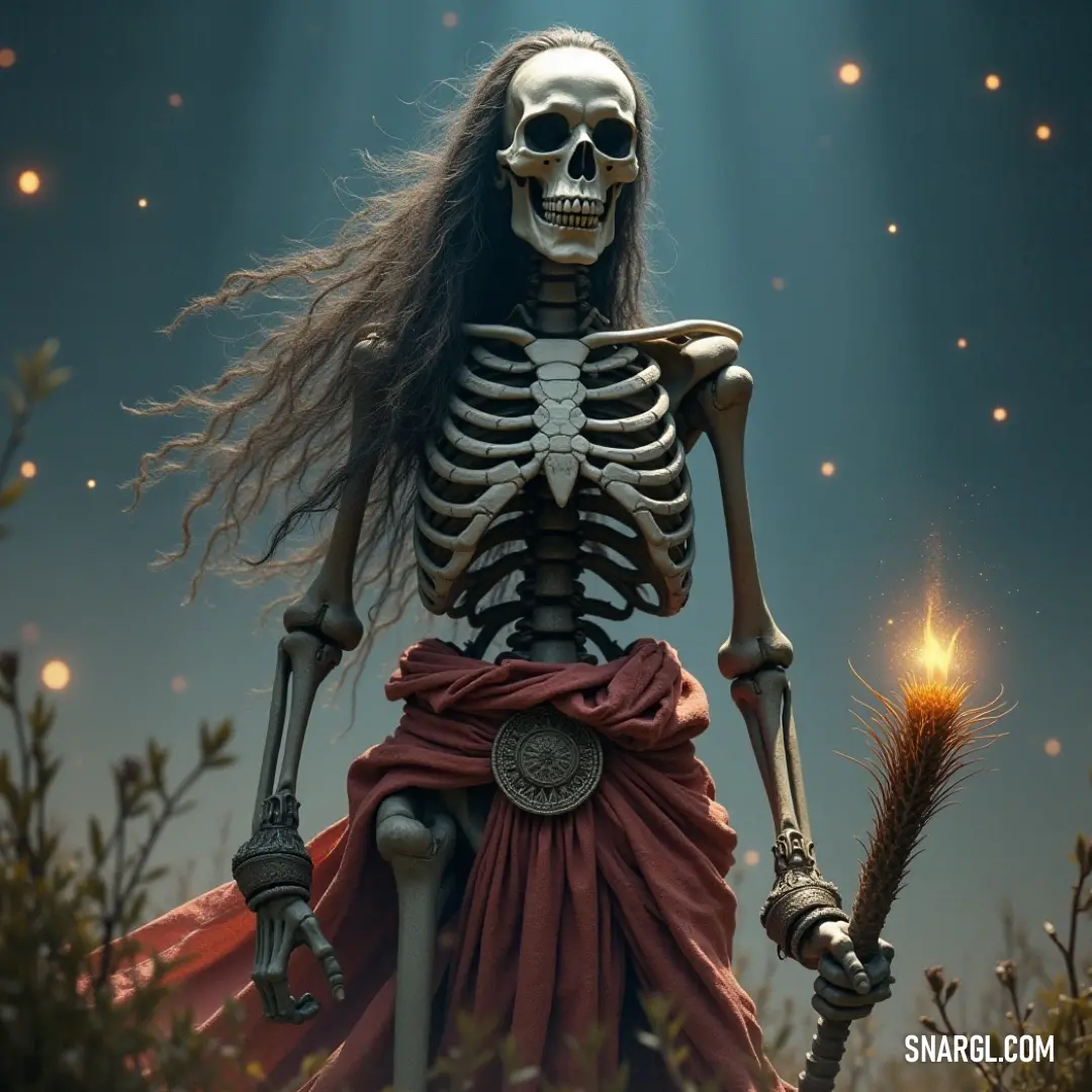 The Crumbling holding a colorful firework amidst an enchanting night. The Crumbling, draped in vibrant long hair, grips a colorful firework, casting a flicker of light into the night, symbolizing a chaotic celebration filled with mystery and awe.
