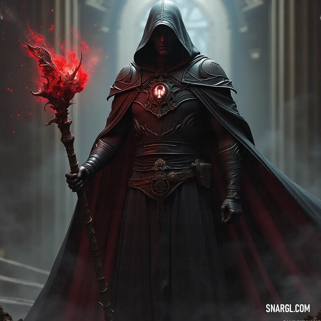 In a darkened room filled with looming columns, the Dark Harvester stands gripping a glowing red fire stick. Cloaked in shadow, he embodies the essence of fear, promising untold tales hidden within his depths. The Dark Harvester looms in a shadowy room adorned with ancient columns, clutching a red fire stick. His hooded figure exudes menace, as the dim light casts flickering shadows, creating a haunting aura within the darkness.