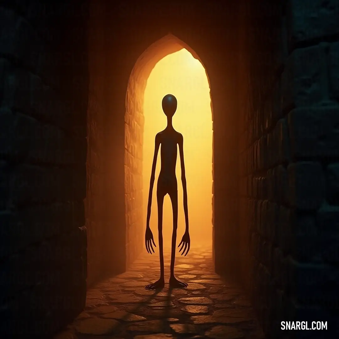 The Dark Watcher stands hauntingly in a shadowy tunnel, shrouded in mystery with an unsettling light emanating from its head and arms. The Dark Watcher looms in a dimly lit tunnel, a figure shrouded in mystery with a peculiar light glowing from its head and arms. An atmosphere of suspense surrounds this enigmatic presence, drawing curiosity about its intentions.