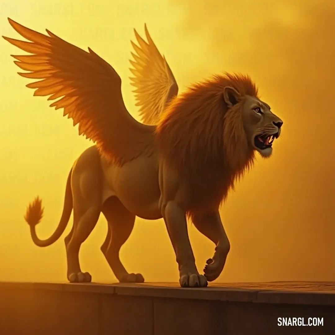 Bathed in the warm glow of a sunset, the Divine Protector rests gracefully on a ledge, its wings unfurled against the sky's vibrant colors, epitomizing tranquility and introspection in a celestial moment.