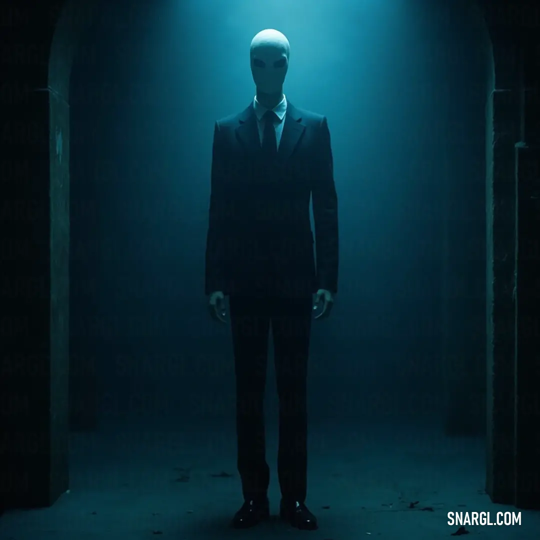 A mysterious figure in a formal suit stands under a spotlight in a shadowy room, a macabre head resting on his chest, hinting at dark tales yet to unfold. An enigmatic presence in a sharp suit stands solemnly in a dim room, bathed in an ethereal spotlight, while a severed head rests upon his chest, provoking thoughts of ghost stories and hidden secrets from another realm.