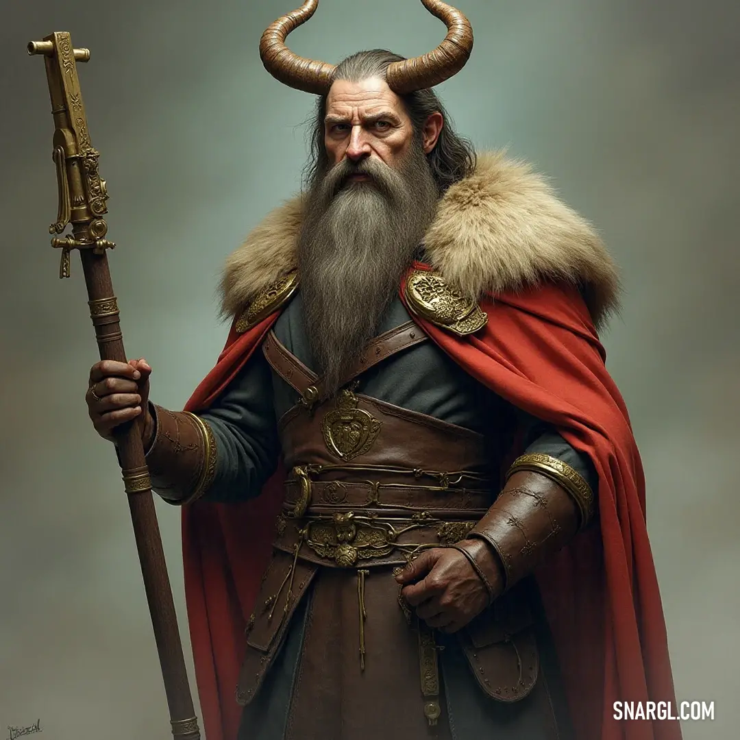 A striking figure, the Farseer dons a red cape and horned hat, staff firmly in hand, poised as if to unveil secrets of the realm with his captivating presence. The Farseer, adorned in a vibrant red cape and horned hat, stands defiantly, staff in hand. His long beard adds character as he commands the attention of all around him, ready to share his ancient wisdom.