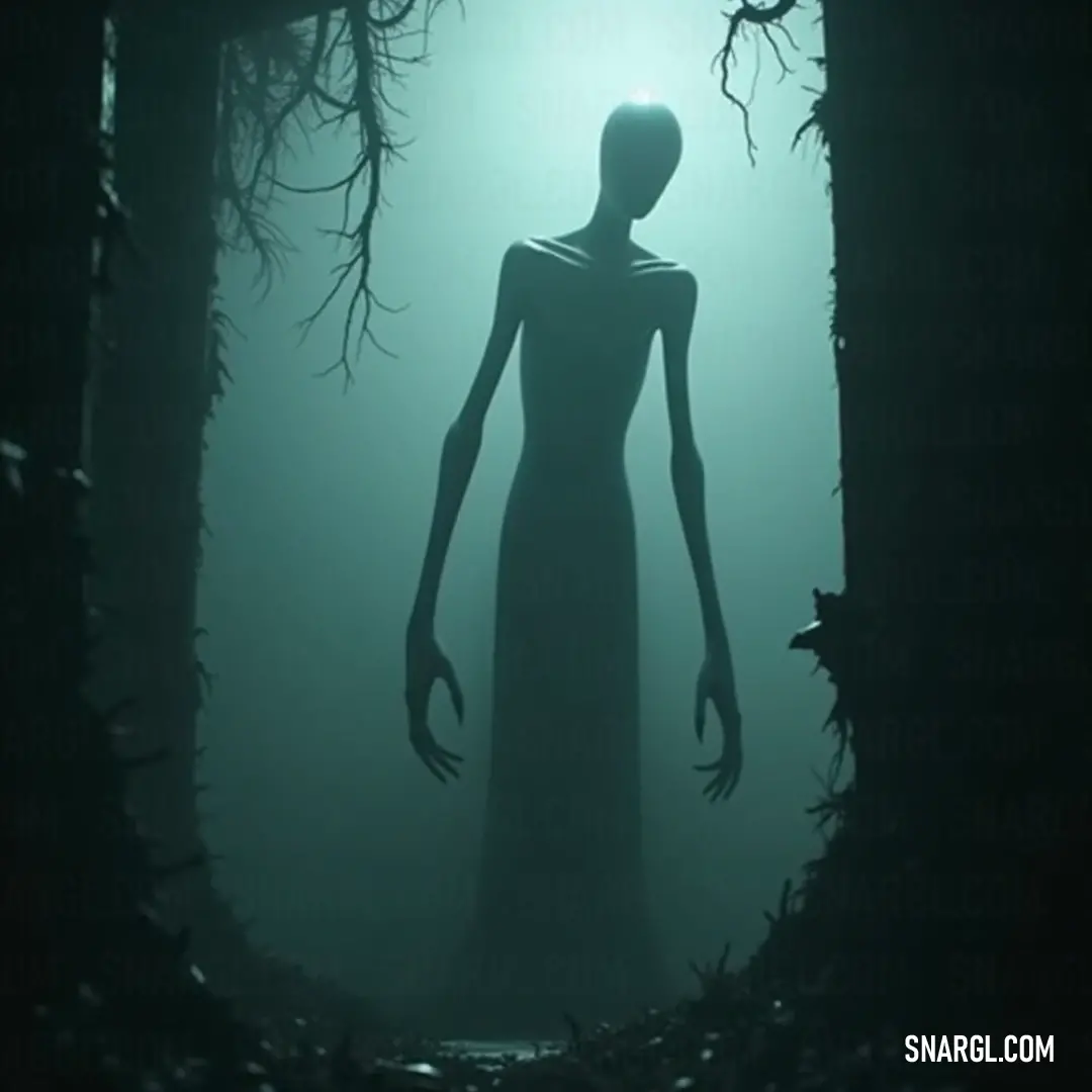 In a dark, eerie forest, The Forsaken's unsettling expression and haunting presence evoke a feeling of foreboding and tension. The Forsaken, a haunting figure lurking in the depths of a shadowy forest, exudes an unsettling aura. Her piercing gaze and outstretched hands contribute to the chilling atmosphere, making the viewer's heart race with unnerving anticipation.