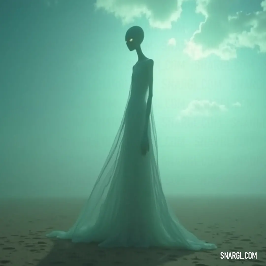 Amidst a tranquil seashore, The Ghostly Presence graces the landscape in a flowing white dress, her ethereal form beckoning with serene beauty against the enchanting backdrop of the vivid sky. The Ghostly Presence stands on sandy shores beneath a luminous sky, adorned in a flowing white dress. Her serene visage radiates an ethereal beauty, contrasting strikingly against the natural landscape.