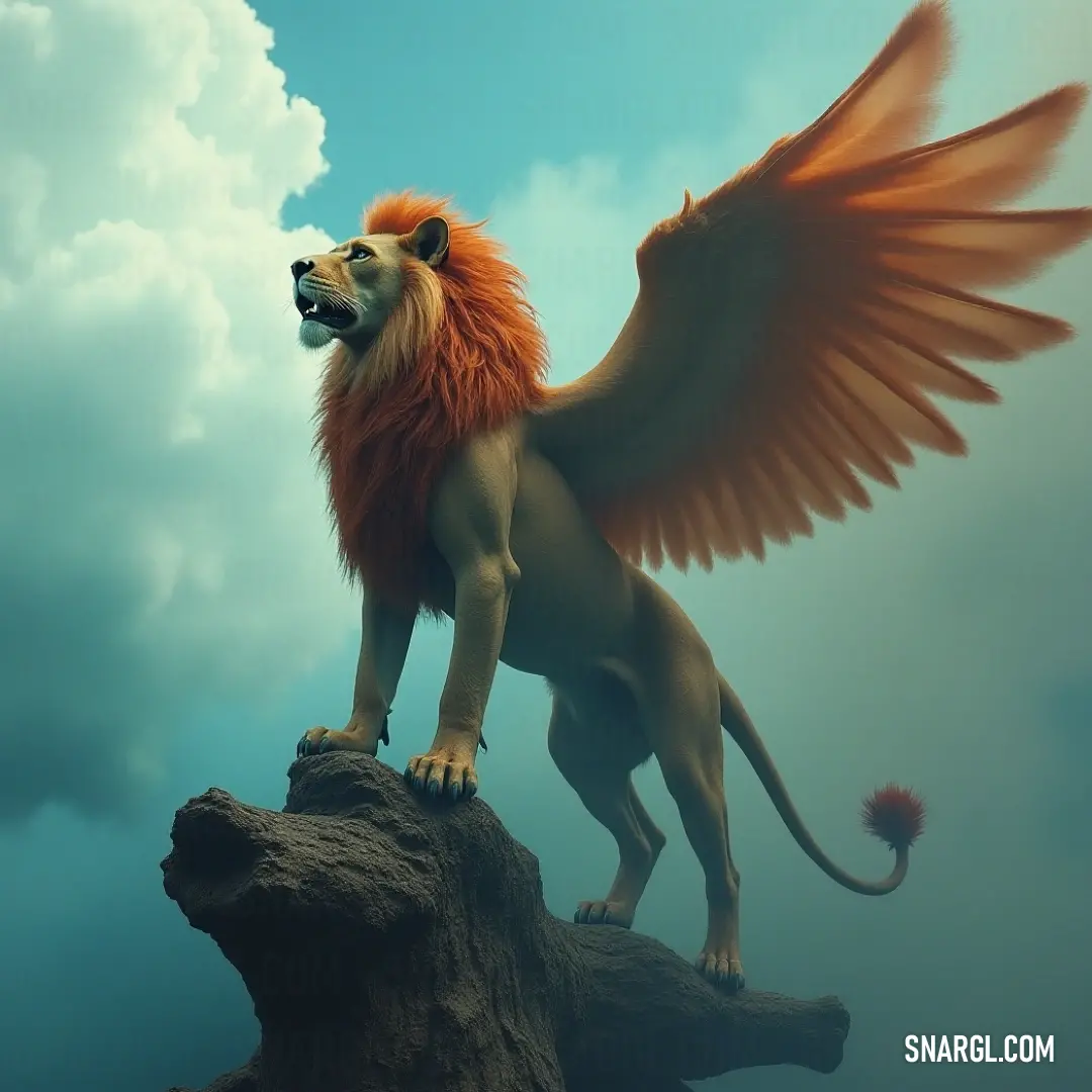 The Simurgh stands tall on a rock, its wings spread wide, set against an endless sky that emphasizes its divine nature and strength. The majestic Simurgh, standing proudly on a rocky outcrop, with its impressive wings unfurled against a vast sky, capturing the grandeur of the scene and its commanding presence.