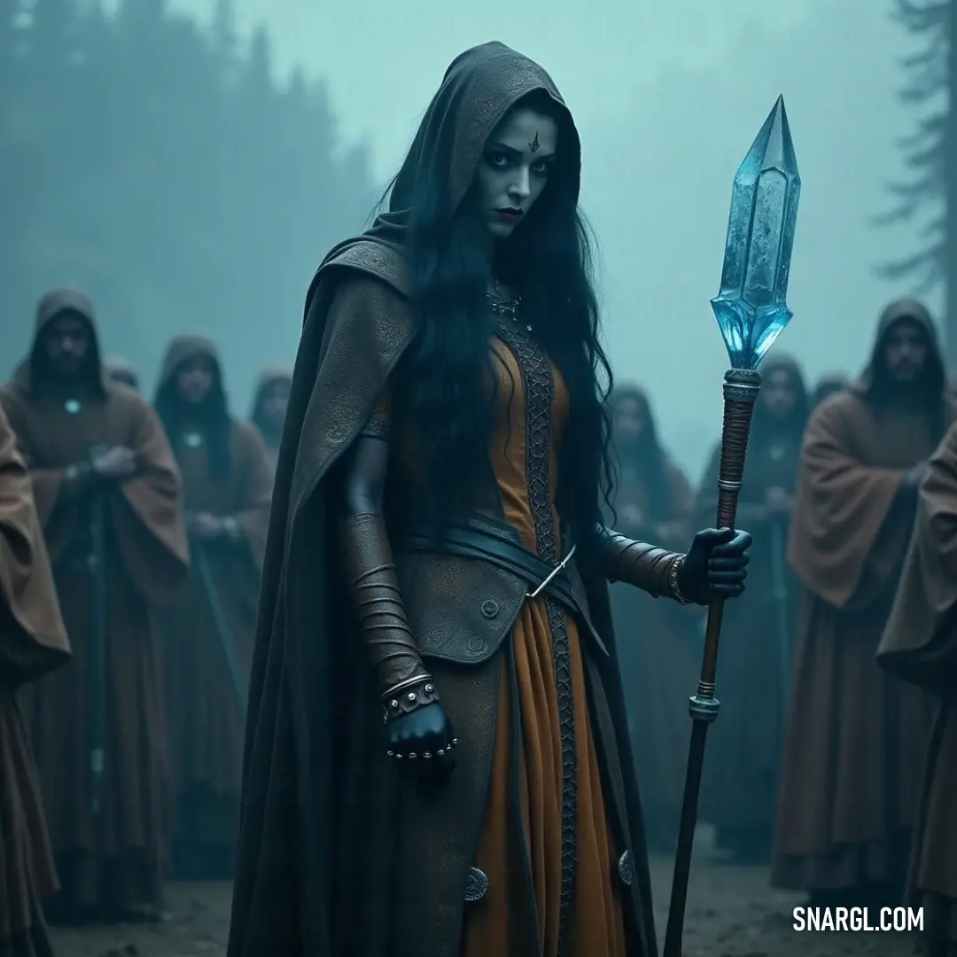 The Haunted Specter, holding a sword, surrounded by shadowy figures, inviting intrigue and whispers of the past. The Haunted Specter, robed and armed with a sword, stands confidently amidst a gathering of shadowy figures, each lurking in the periphery, hinting at stories untold and mysteries waiting to unfold.