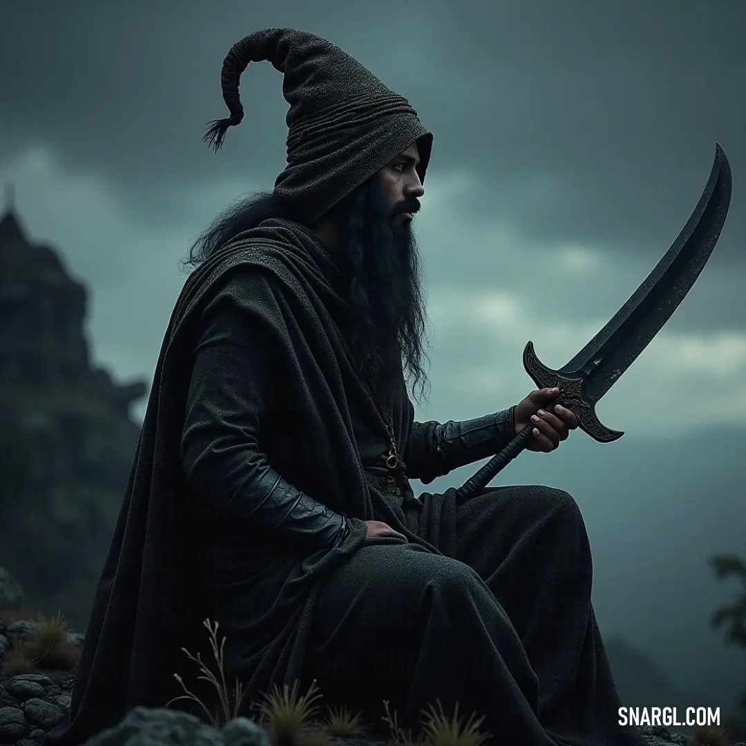 A majestic magician, adorned with a long beard, commands the scene atop a rock, a sword in hand, embodying ancient wisdom and mystical power amidst a timeless landscape. An enigmatic magician with a flowing white beard stands atop a rugged rock, gripping a gleaming sword, surrounded by an air of mystery, as ancient secrets linger in the atmosphere.