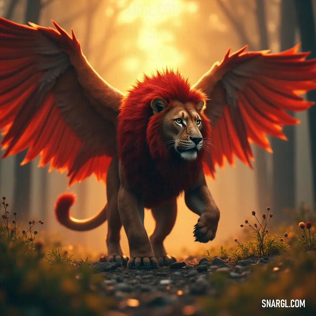 A beautiful Simurgh, with its grand wings spread, walks through a vibrant forest bathed in the ethereal glow of dawn, merging elegance with the beauty of the natural world. The majestic Simurgh strides gracefully through a lush forest at dawn, illuminated by soft sunlight that casts a warm glow upon its magnificent wings, suggesting a serene yet powerful presence in nature.