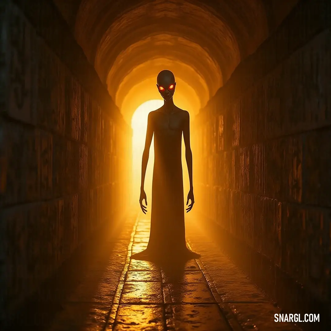 A mysterious figure in a long dress standing in a shadowy tunnel, illuminated by light ahead. A figure in a long, flowing dress stands quietly in a dim tunnel, bathed in a soft light at the tunnel's end. Their solitude evokes mystery, suggesting tales of hope and longing as a wandering soul searches for the light of discovery.