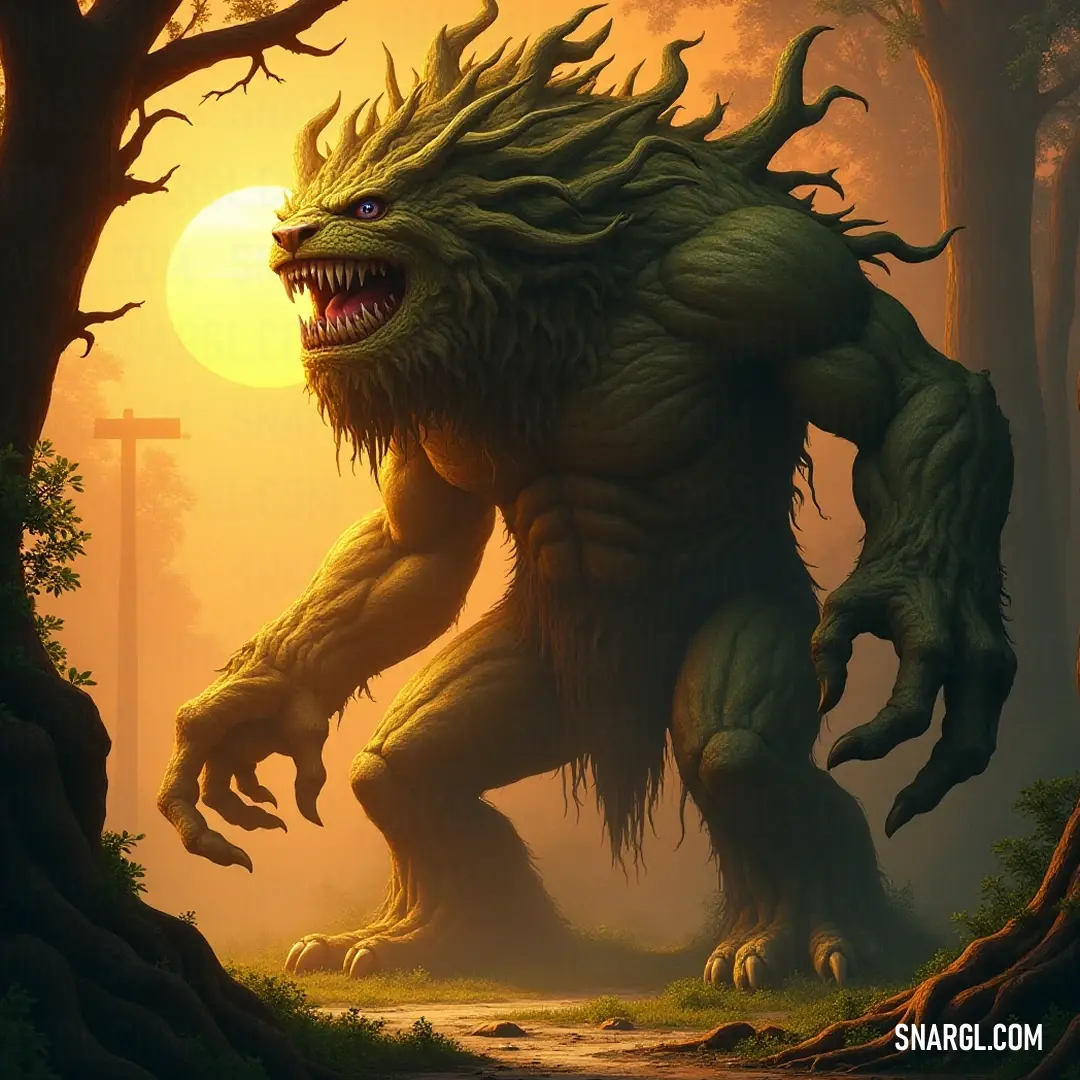 A joyful creature radiating charm in a sunset-kissed forest, with an enigmatic cross adding a layer of mystery to the enchanting atmosphere. A mystical creature grinning widely, bathed in the warm glow of a sunset amidst a serene forest. A shadowy cross looms in the background, adding an air of intrigue to this enchanting scene.