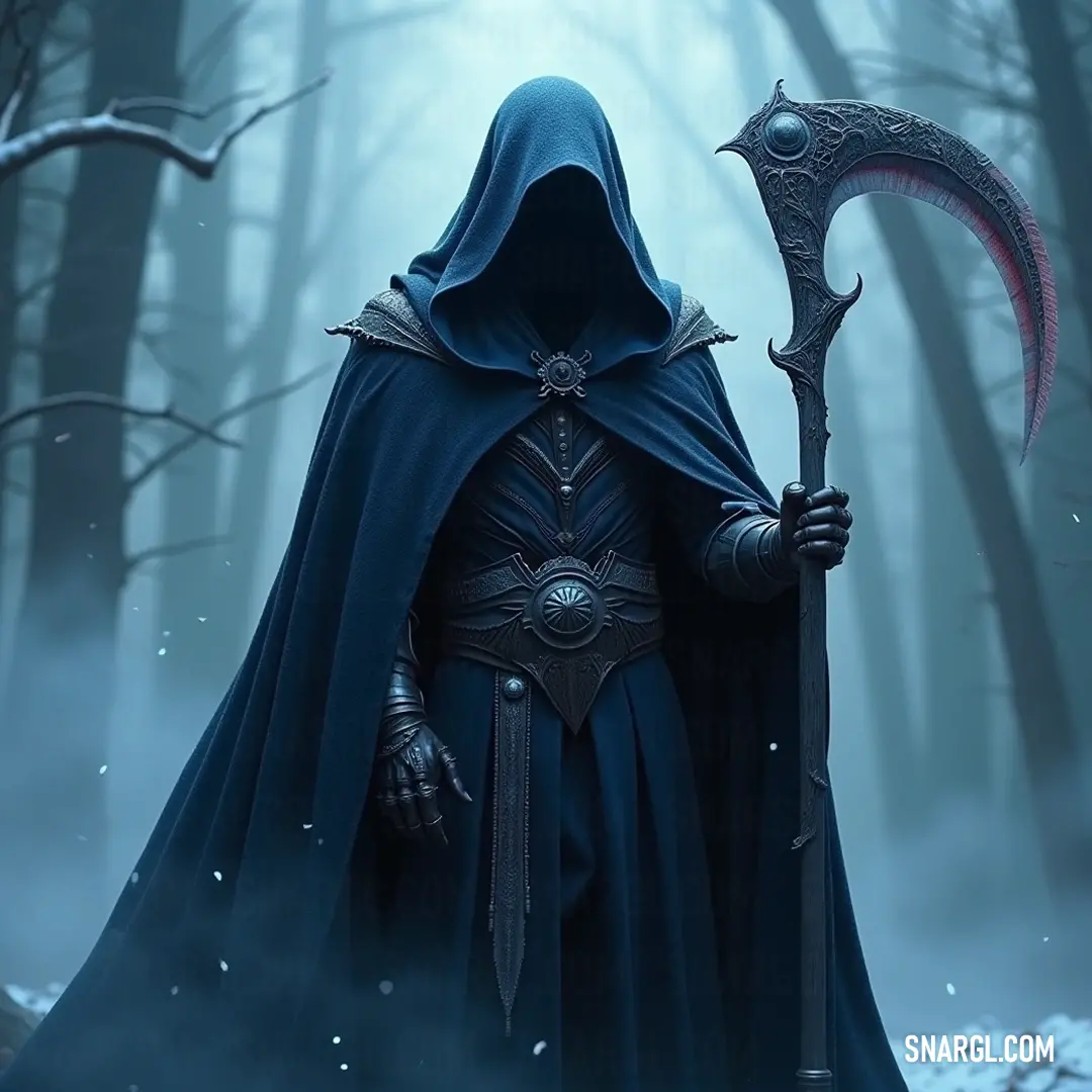 A shadowy silhouette, engulfed in a hooded cloak, brandishes a colossal axe as mist swirls around the trees, embodying the spirit of a relentless guardian of the woodland realm. A formidable figure in a hooded cloak wields an enormous axe, standing resolute in a fog-laden forest, radiating an aura of strength and impending challenge against nature's elements.