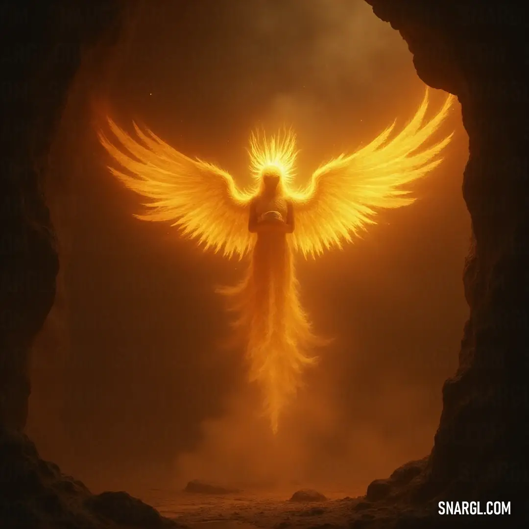Yellow Sacred Orbs of Justice with wings spreading from a cave in the sky. The Yellow Sacred Orbs of Justice emerge dramatically from a cave in the sky, wings fully unfurled, signifying a grand entrance to realms unknown, promising adventure and the fierce pursuit of enlightenment.