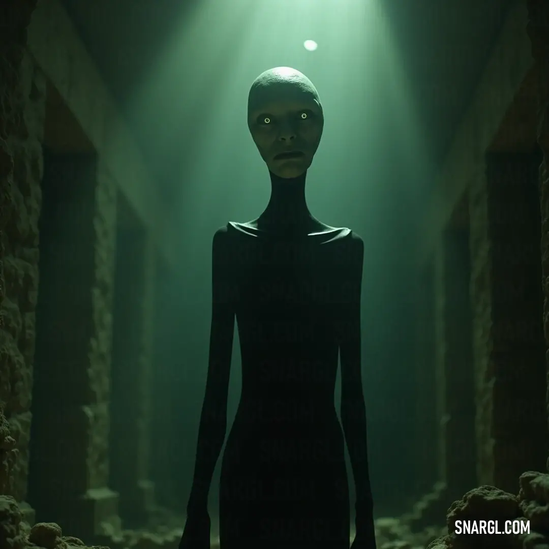 A humanoid figure in a dark space, illuminated only by a solitary beam of light. A humanoid figure stands solemnly in a dimly lit room, their face illuminated by a sharp beam of light, creating a striking contrast against the encompassing shadows of the mysterious space.