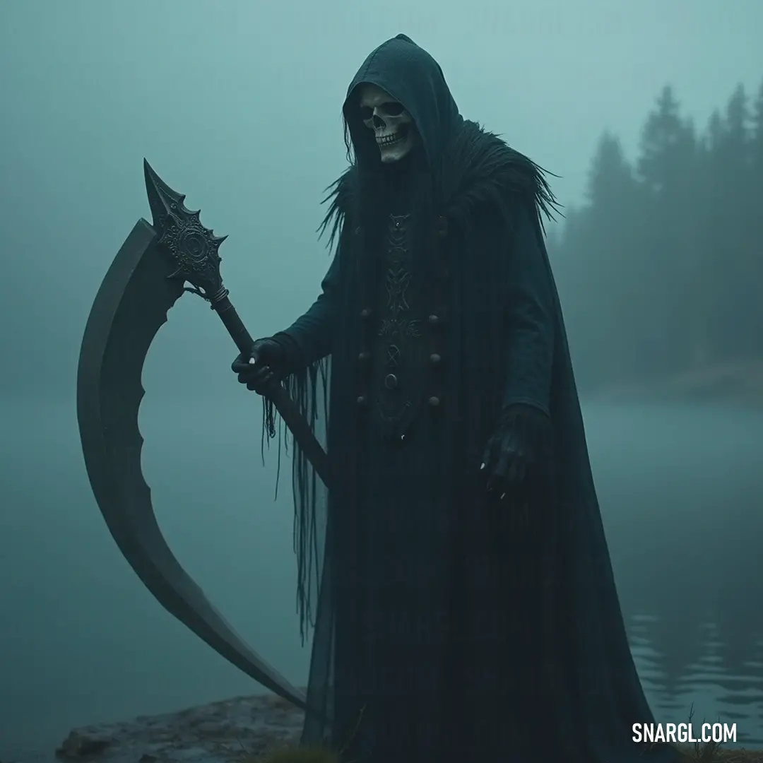 Grimter, a formidable guardian, stands in a mystical forest, sword in hand and sceptacle raised, embodying the essence of strength and serenity. Amidst a fog-cloaked forest, Grimter stands proudly, wielding a mighty sword in one hand and a sceptacle in the other, exuding a sense of guardianship over the eerie landscape.