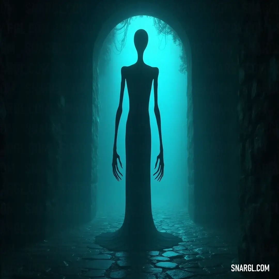 The Vanished stands ghostlike in a shadowy tunnel, exuding a mystique that hovers between the realms of reality and imagination, stirring feelings of intrigue and unease. A ghostly figure stands in a dark tunnel, arms poised and hands tucked to her sides, shrouded in shadows and highlighted by the faint light, evoking a sense of suspense and uncertainty.